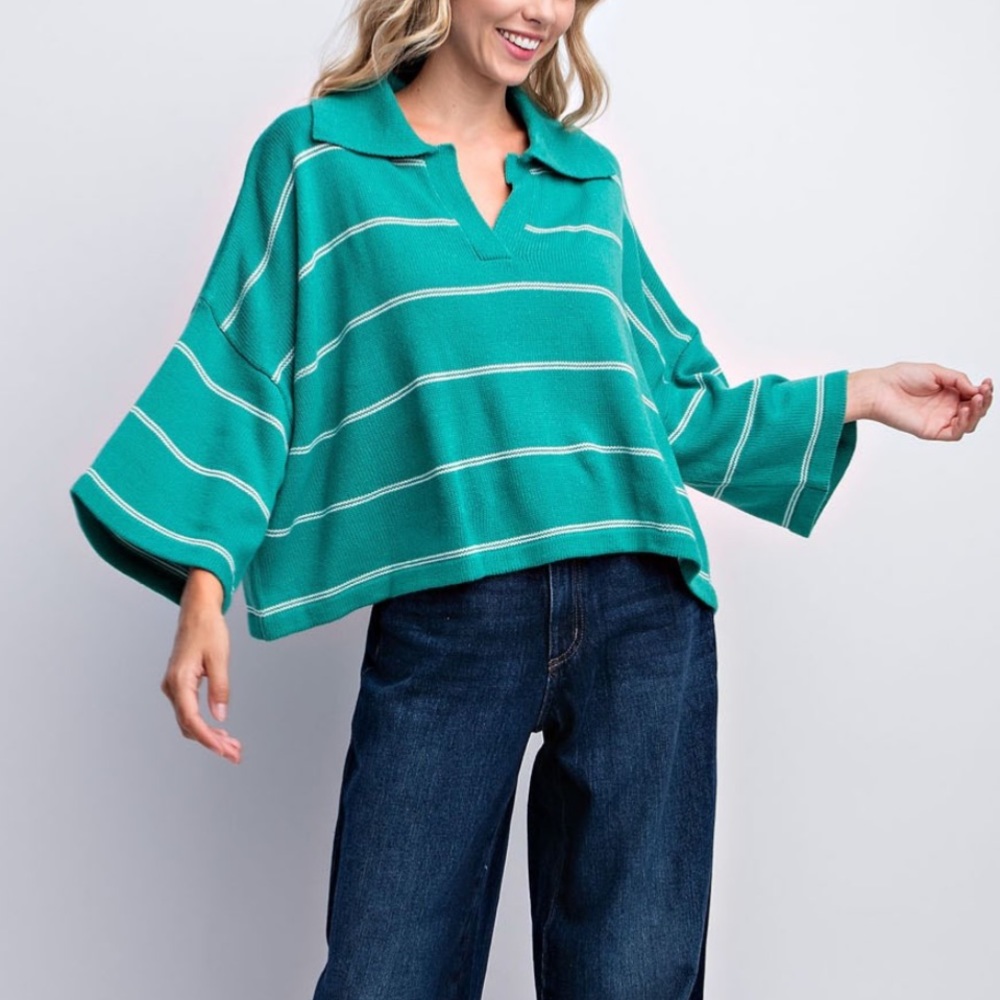 24 STRIPED DROP SHOULDER SWEATER TOP - Picture 1 of 5